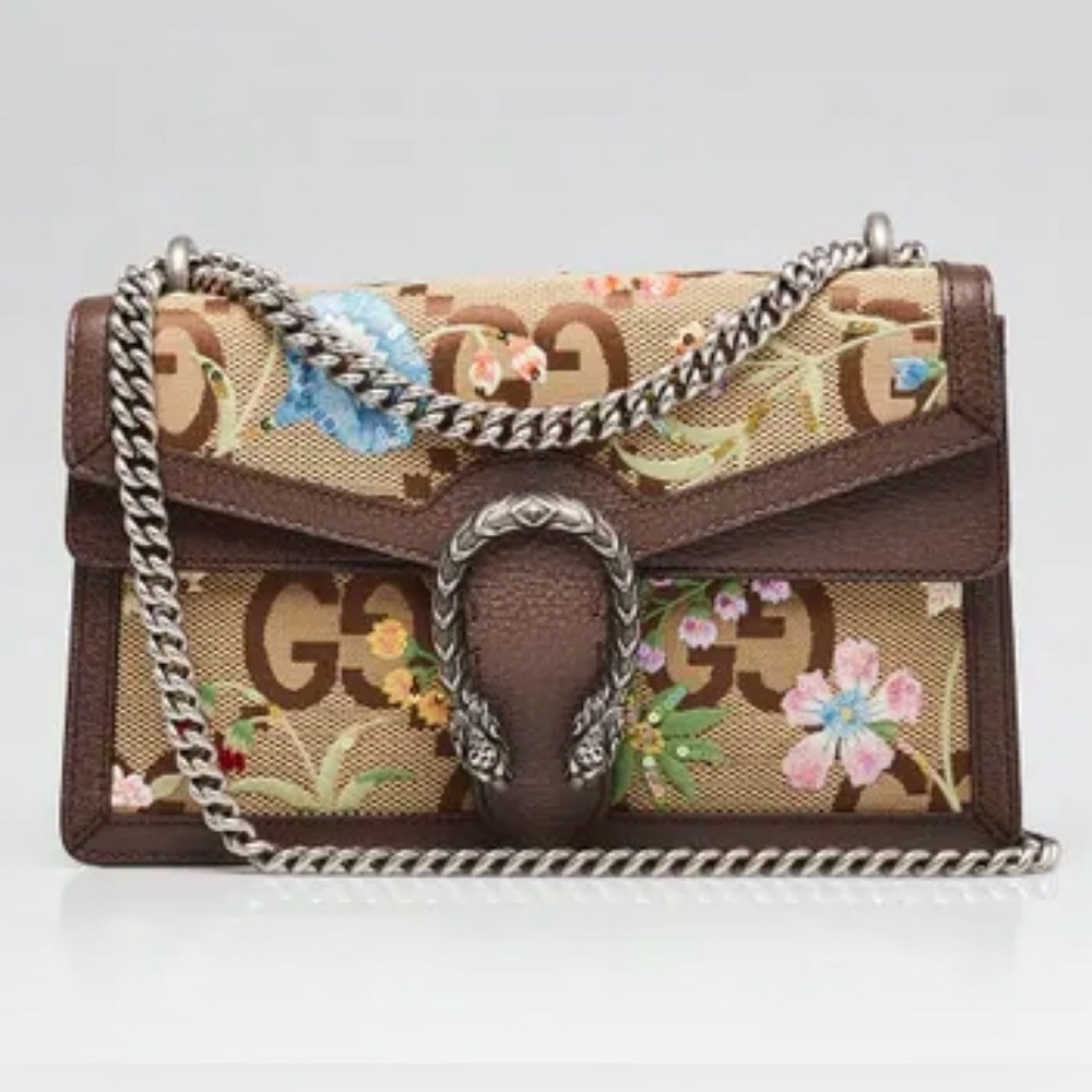 GUCCI Beige/Ebony Jumbo GG Embroidered Small Dionysus Shoulder Bag